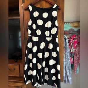 Talbots Navy Dress with White Oversized Polka Dots - Midi